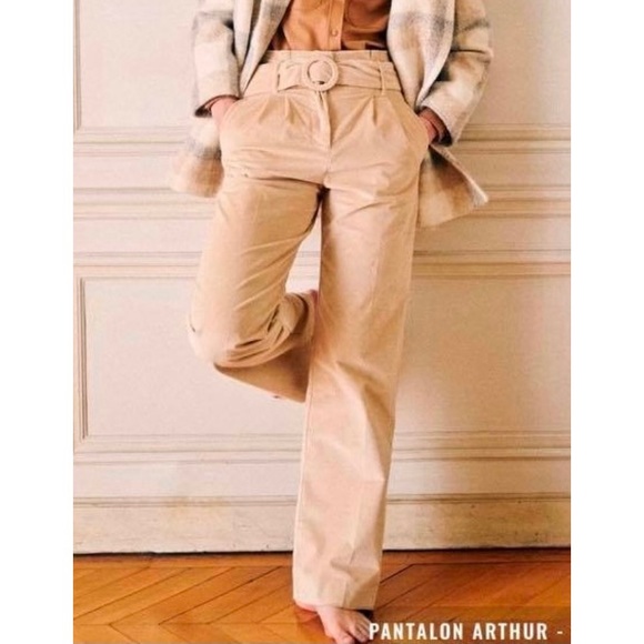 Sezane Pants - [Sezane] Arthur Corduroy High Rise Belted Cotton Trousers in Mastic